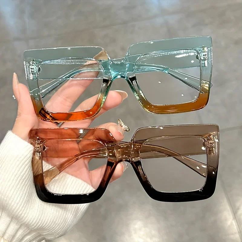 Trendy Square Large Frame Clear Lens Plain Glasses for Women Men Stylish Computer Glasses with Decorative Color Frame