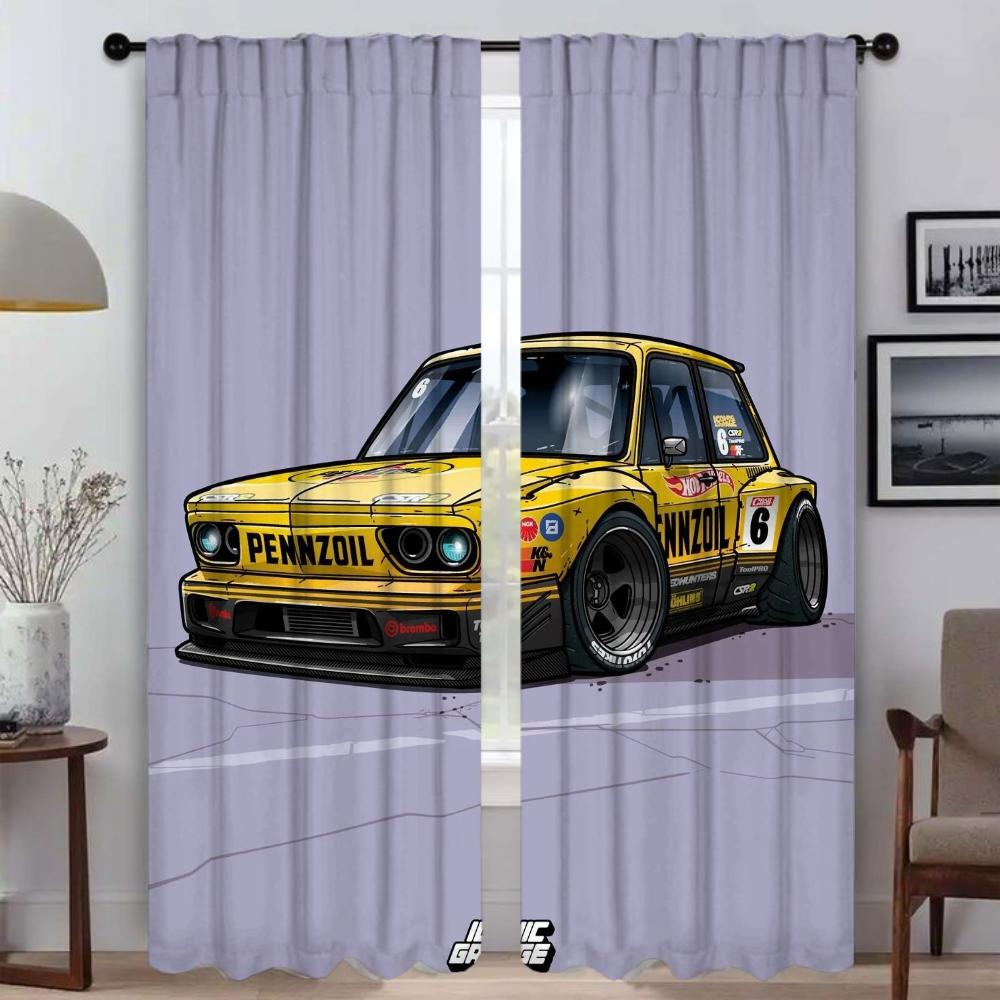 Retro Car Kitchen Curtains for Living Room Curtain Shades Partition Tulle for Bedroom Home Interior Curtains 2 Pieces Blackout