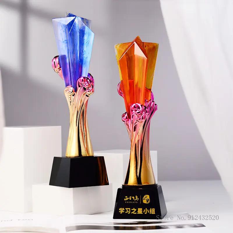 Customized Resin Crystal Trophy, Engraved Upscale, Annual Meeting Outstanding Employee Award Home Decoration, Creative, New, 1Pc