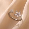 Opal Flower Rings For Women Cubic Zirconia Openning Stainless Steel Flower Ring Wedding Floral Aesthetic Jewelry anillos mujer