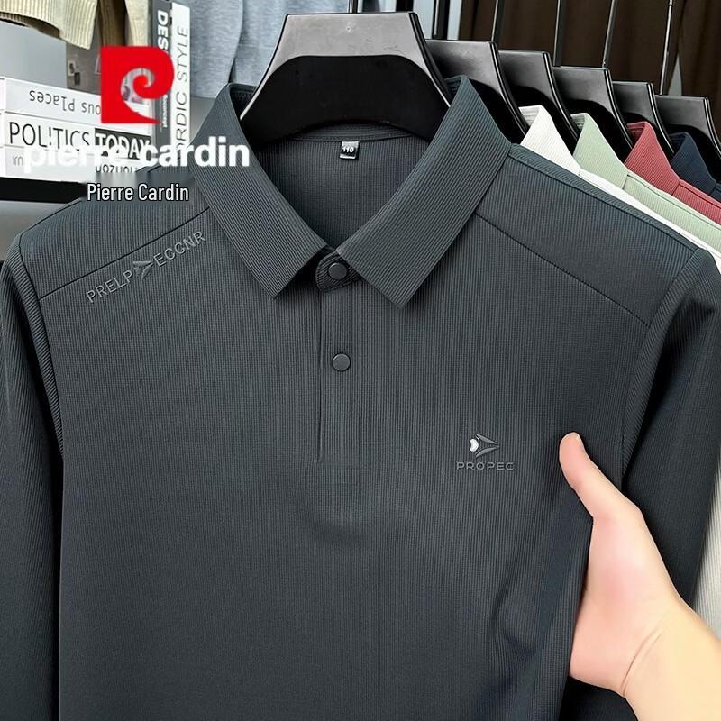 Pierre Cardin Men's Striped Long-Sleeve Business Casual Polo T-Shirt