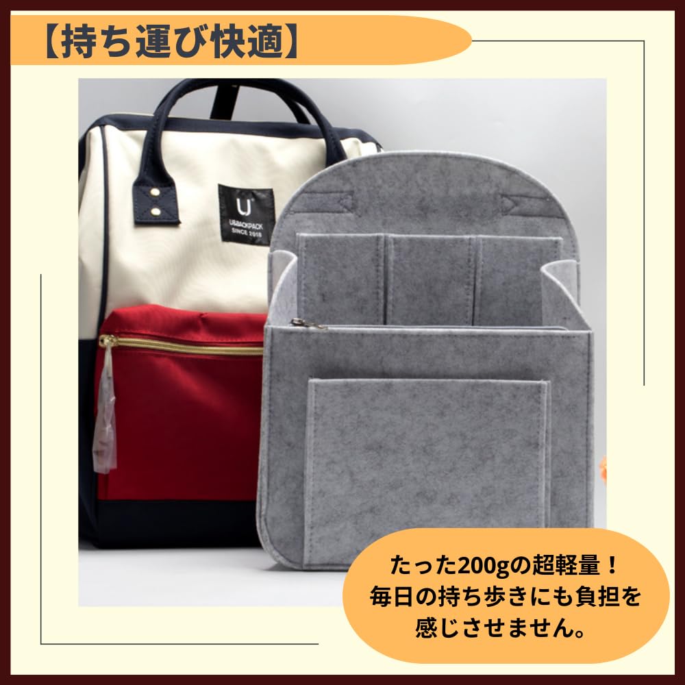 Ideamall Bag-in-Bag Rucksack-in-Tasche BagBackpack Organizer mit Trennwänden und Innentasche (Hellgrau)