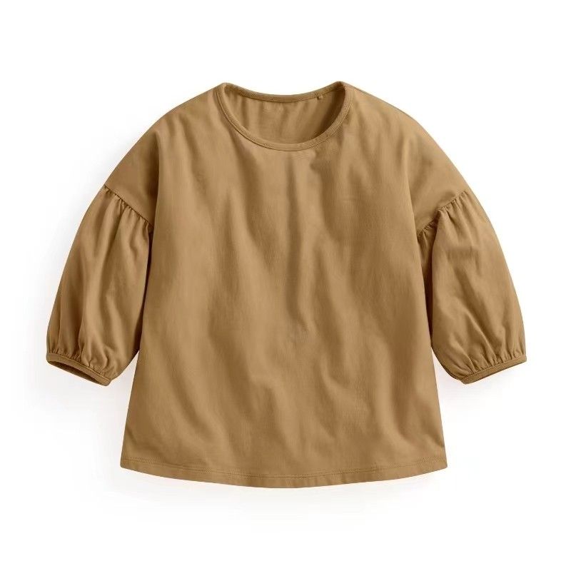 Three-Quarter Sleeve Pure Cotton T-Shirt Girl Drop Shoulder Lantern Sleeve Children's Clothing Spring and Summer New Arrival Women's Half Sleeve Tops