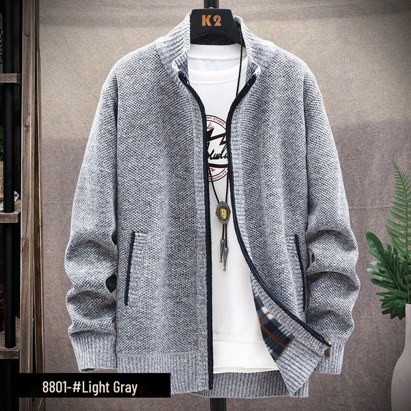 Men's Fleece-Lined Hooded Jacket: Autumn & Winter Warm Knit Cardigan, Loose Fit, Plus Size Sweater