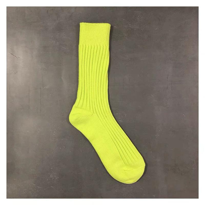 Trendige Marke Herren Unifarbene Doppelnadel-Dickgarnsocken Yu Wenle Gleicher Stil Leuchtendes Grün Baumwollsocken Sportsocken