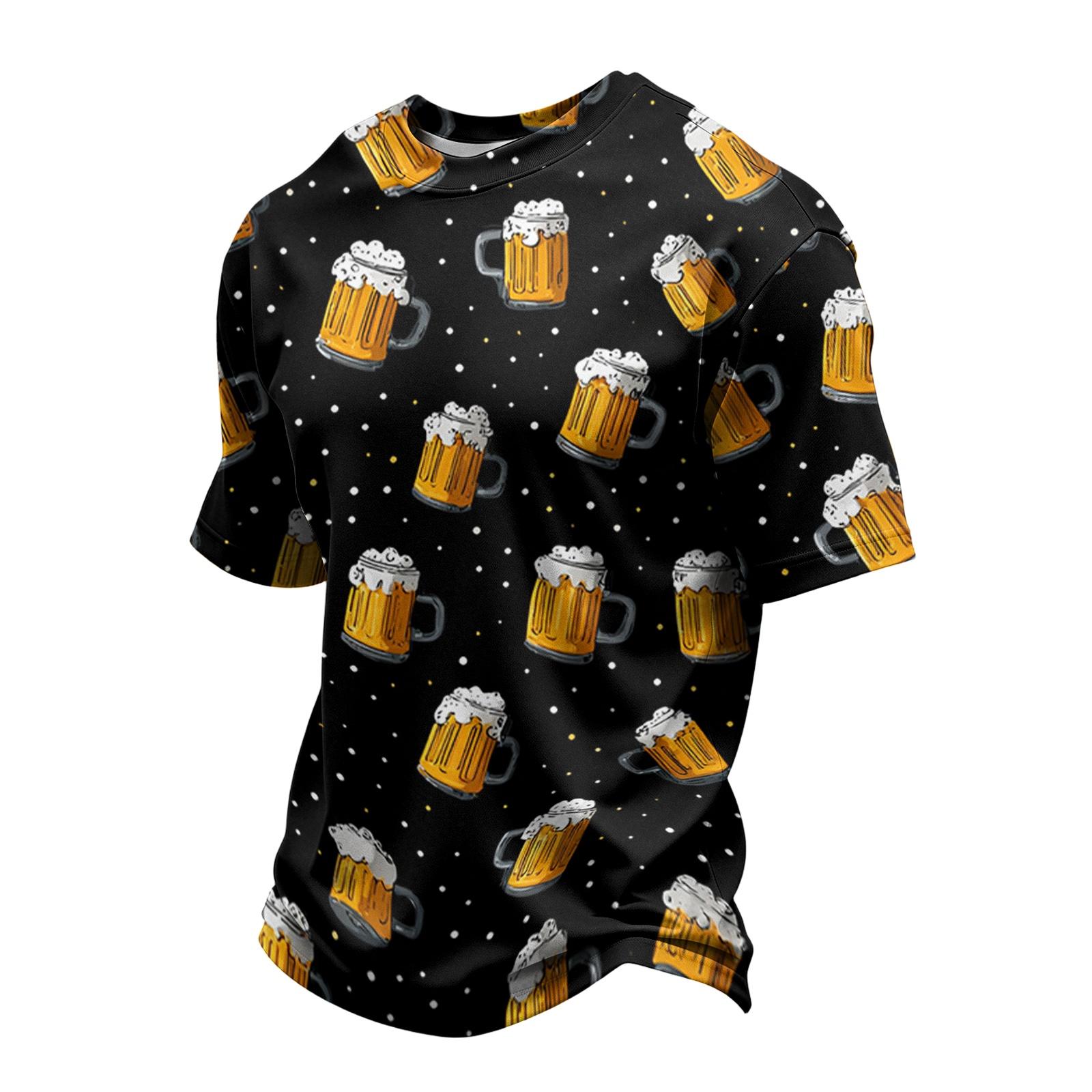 Men s Casual Crew Neck Lightweight Mesh Short Sleeve Shirt Quick Dry Breathable Fabric with Festival Print for Daily Wear L