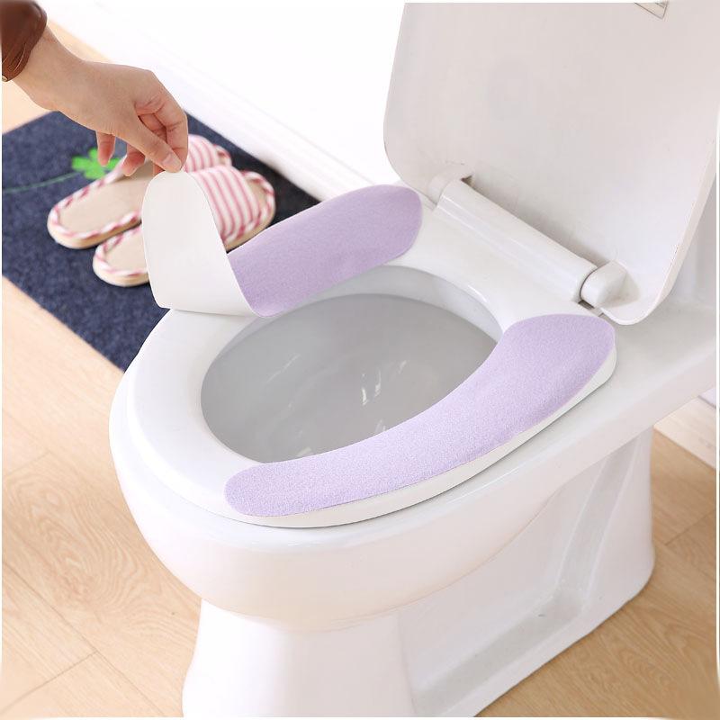 Paste Type Solid Color Toilet Sticker Winter Suede Washable Toilet Seat