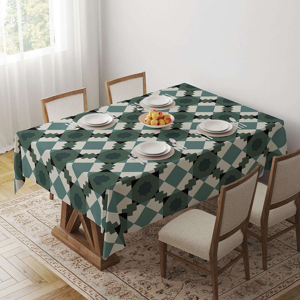 Green Tablecloth Geometric Light Luxury Dining Table Coffee Table Desk Decorative Tablecloth Tablecloth Outdoor Picnic Towel