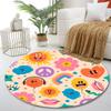 Colorful Cartoon Smiley and Rainbow Pattern Print round rug, living room, bedroom, playroom carpet, non slip floor mat, gift