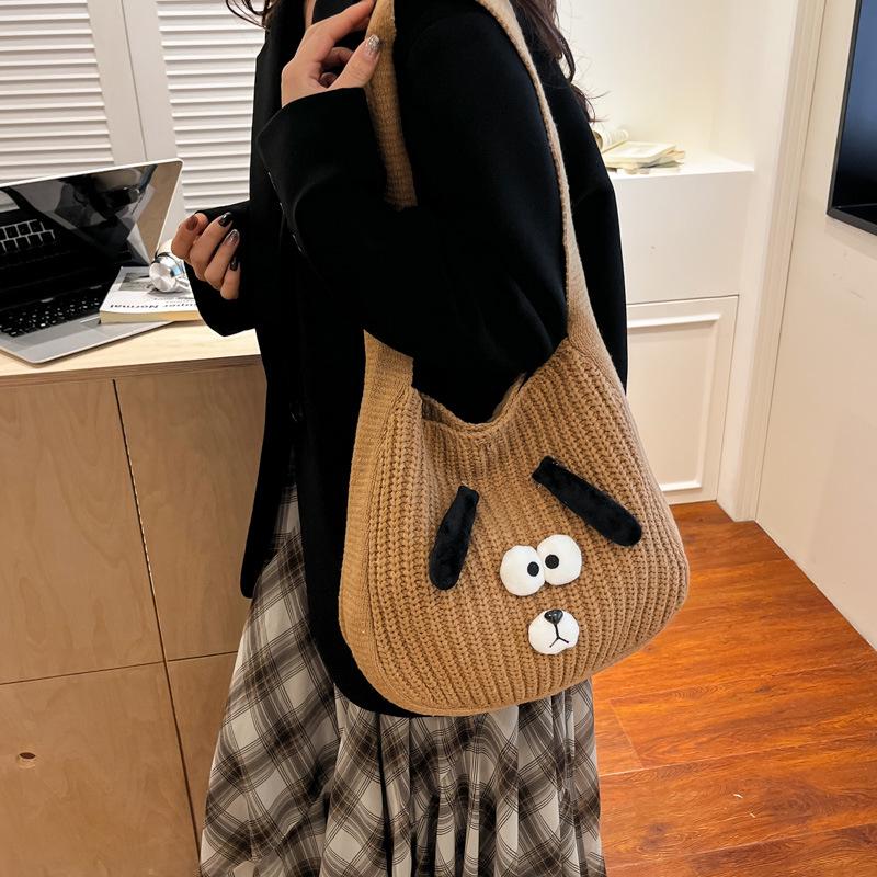 2025 Stylish Knitted Dog Crossbody Bag - Large Capacity Autumn/Winter Shoulder Bag for Women