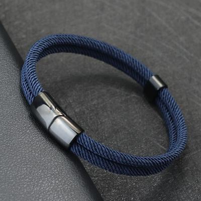 Doppellagiges Fadenarmband Herren 4mm Nylonkordel Kette Abnehmbare Edelstahl Magnetverschluss Armband Freizeit Hombre Pulseira