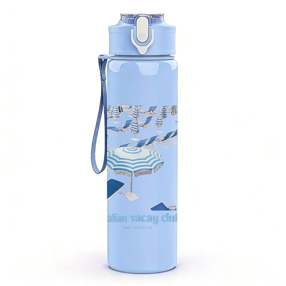 1PC Blue wave ocean abstract print 750ml colorful plastic sports water bottle leakproof pop lid with straw for outdoor office home use