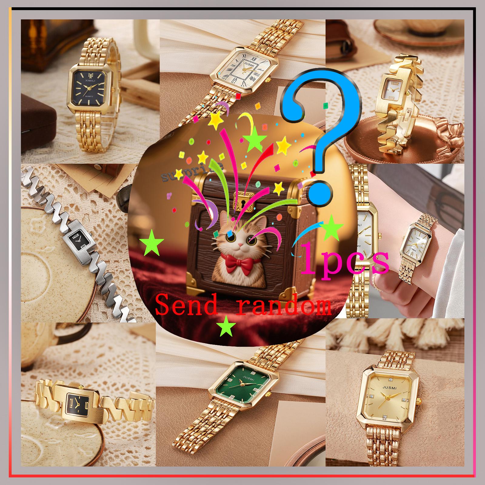 

Surprise blind box; versatile square steel strap fashionable quartz ladies watch; random style. разноцветный