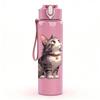 1PC Fluffy Grey Kitten 750ml Color Plastic Sports Water Bottle Leakproof Flip Straw Lid Suitable for Sports Office Home Use