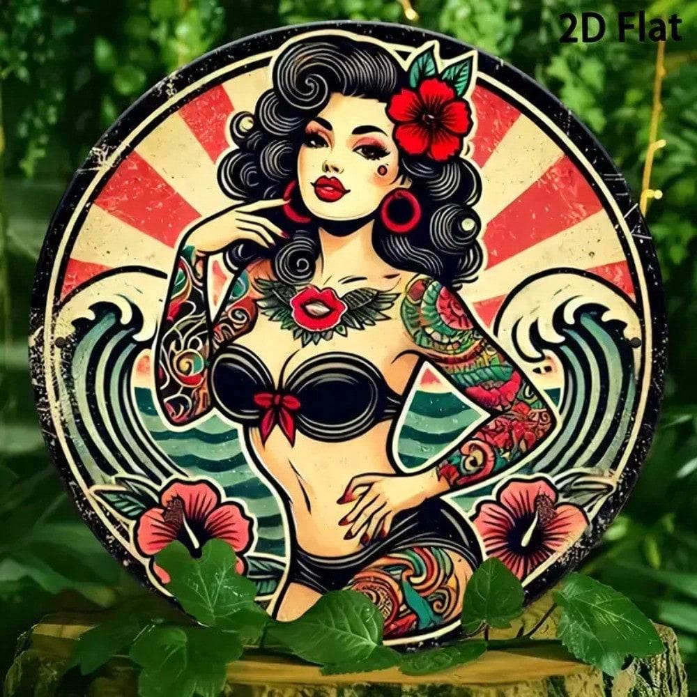 Metal Wall Art Retro Girl Sign Custom Weatherproof Aluminum Decor Garage Studio Shop 20x20