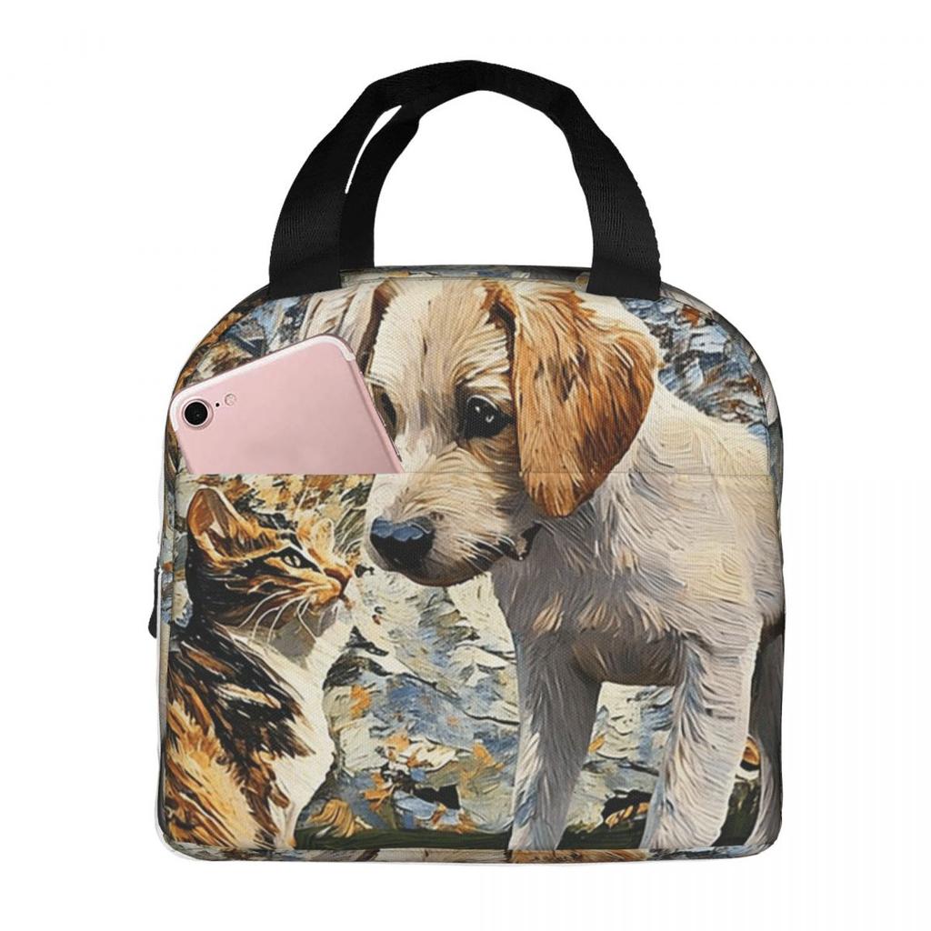 Adorable Dog Puppy And Kitten Friends Insulated Lunch Bag for Women Cooler Thermal Food Box Tote Leakproof Lunch Boxes Container