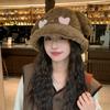 Cute rabbit ears bucket hat women's autumn and winter warm versatile washbasin hat cold protection ear hat plush hat tide