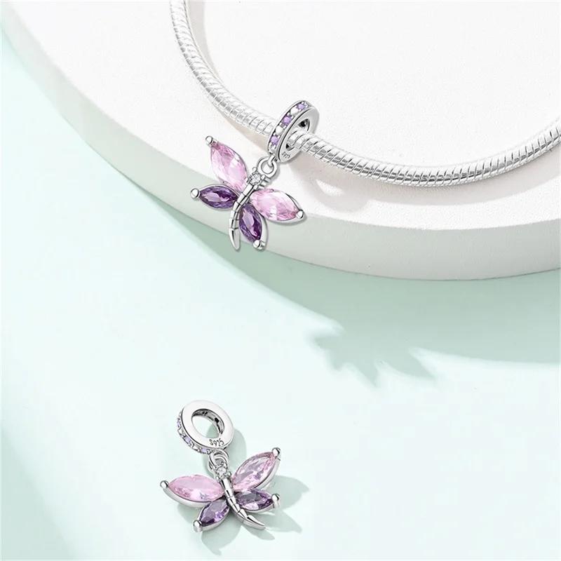 Springtime Gem Butterfly Dragonfly Flowers copper Charm Bead Charms Pendant Compatible With Pandach Authentic Bracelets Do It Yourself Little Fresh Je