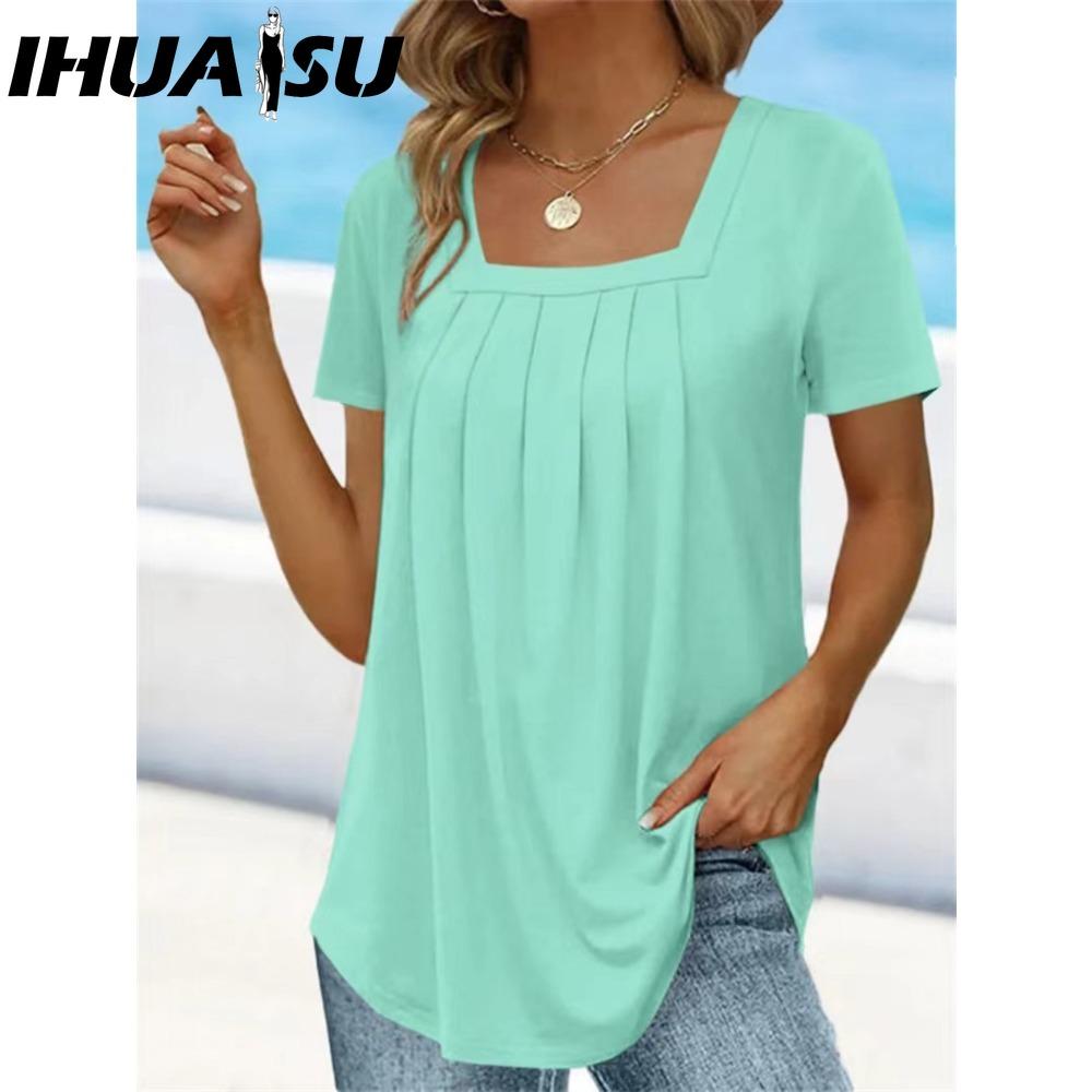 

IHUASU Женские модные повседневные однотонные блузки и рубашки с принтом и коротким рукавом XXXXXL светло-зеленый