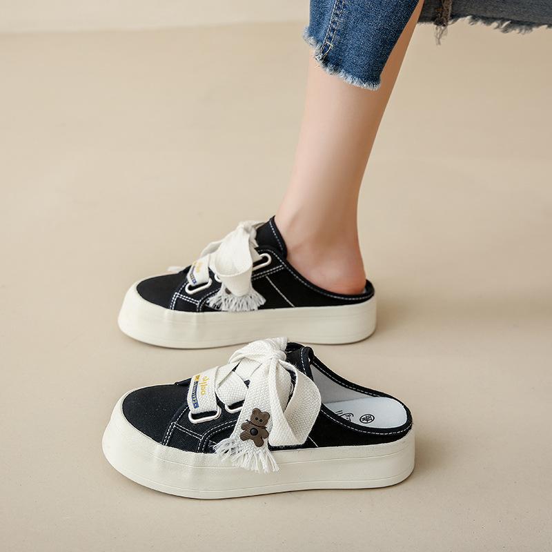 Semi-toe Canvas Shoes Female 2025 Autumn Hundred With Students Breathable Board Shoes Casual Shoes Children 8699
