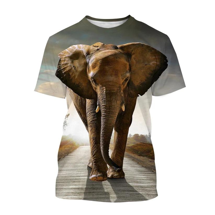 New Fun Animal Elephant Print Children's T-shirt with Street Elements O-Neck Plus Size Comfortable Top Short Sleeves