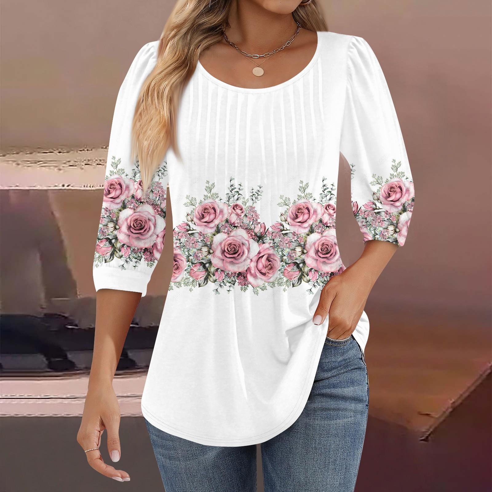 

Женские туники с пышными рукавами 3/4, топы, плиссированные блузки с воротником, повседневные свободные весенне-летние футболки L белый