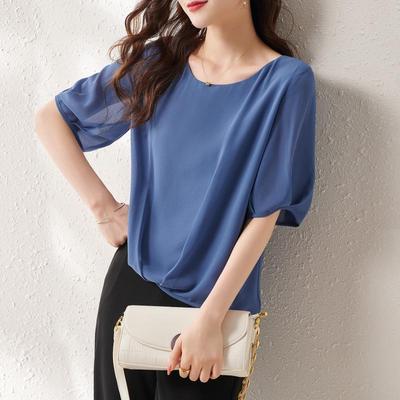 Women's 2023 Chiffon Short-Sleeve Blouse - Light, Flattering, Loose Fit