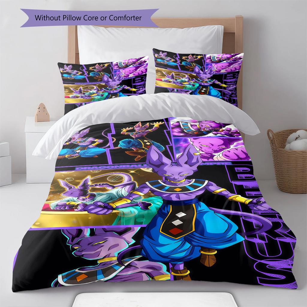 מצעים עם הדפס דרגון בול, סט שמיכה כיסוי שמיכה ציפית לציפית מתנת יום הולדת לבית (1 * כיסוי שמיכה + 2 * ציפות, ללא ליבה)