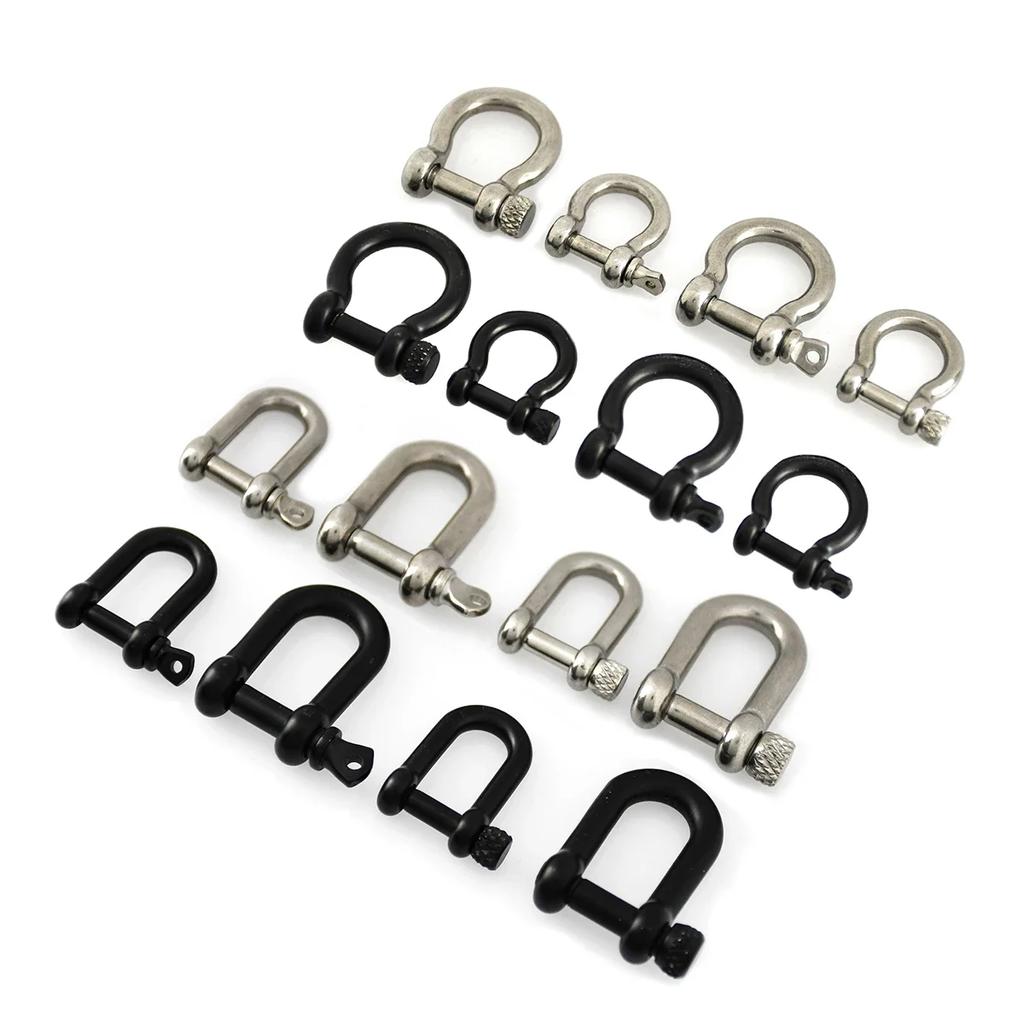 Edelstahl Bügelform Schäkel Karabiner D-Ring Anhänger Schlüsselring Schlüsselanhänger Haken für Camping Wandern Schraubverbindung Verschluss Schnalle
