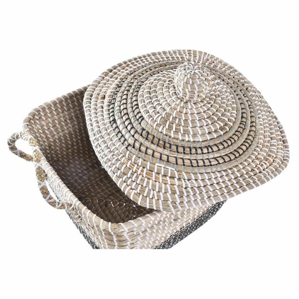 Dekorativer Korb DKD Home Decor Grau Natürliches Seegras Boho 45 x 35 x 43 cm