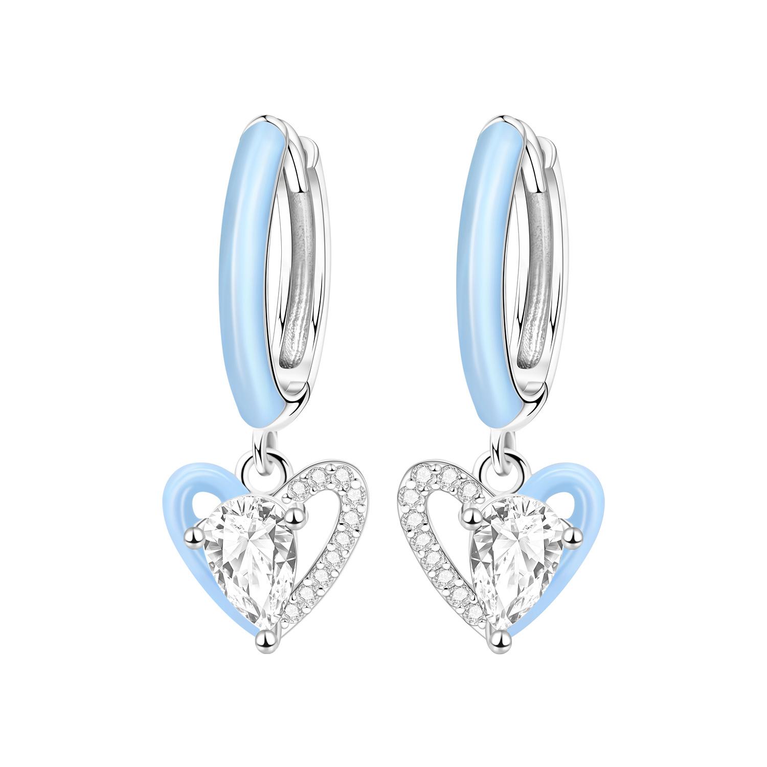 

CYMYSS 2025 New 925 Sterling Silver Blue Heart Drop Earring Boutique Wedding Birthday Party Gift Jewellery Zircon Women Earrings