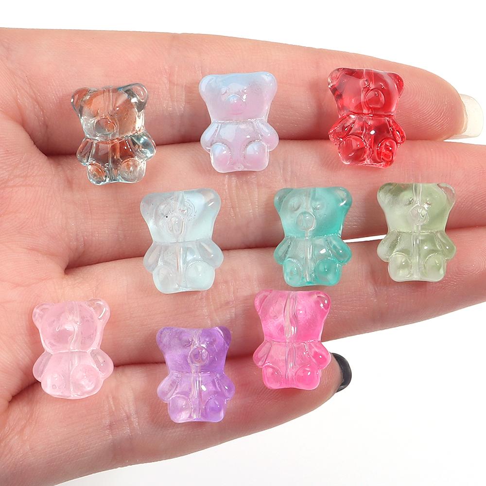 20pcs Bear Glass Beads Colorful Cute Lampwork Loose Spacer Bead For Jewelry Making DIY Necklace Bracelet Phone Chain Accessories