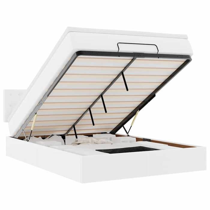 Lit ottoman - Maison Exclusive - 140x190cm - Similicuir blanc - Rangement avec LED