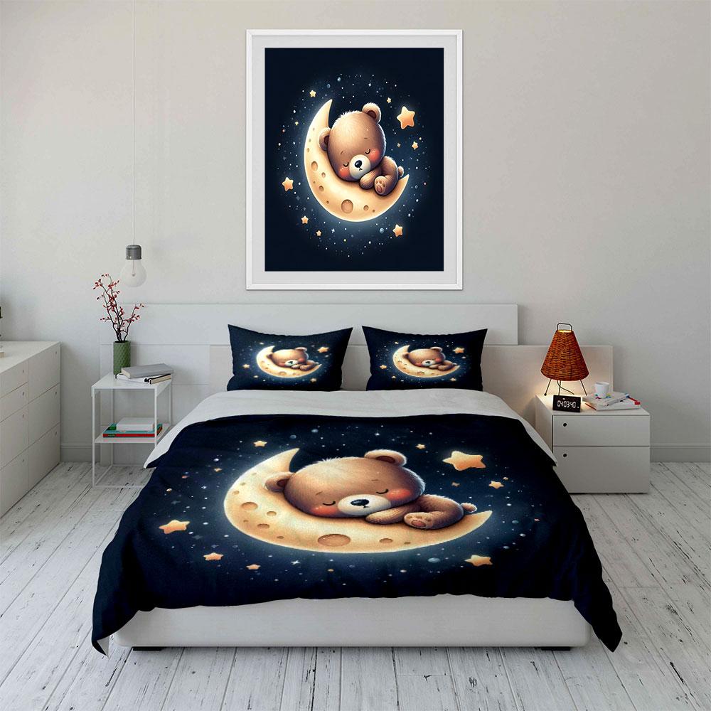 Sweet Bear Moon Decor Set Multiple sizes kid's and adults' bedroom Exquisite 3PC bedding set gift