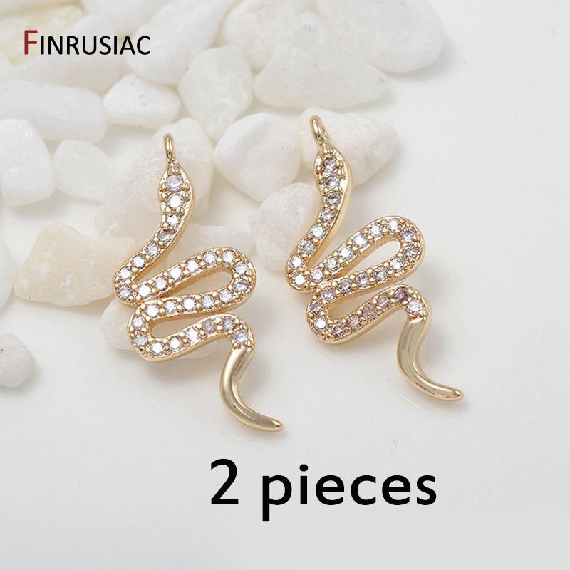 14K Gold Plated Brass Metal Inlaid Zircon Snake Shape Pendant Charms For DIY Jewelry Necklace Earrings Making Accessories