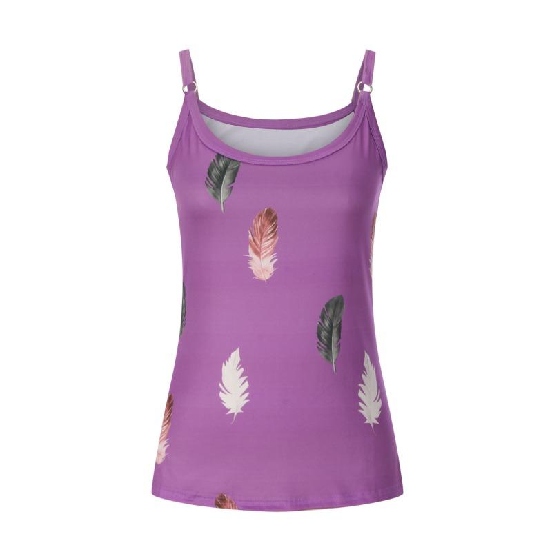 Summer Sleeveless Feather Printed Loose Women Tank Tops Fashion Plus Size Casual Vest Simple Office Ladies Blouse Female Camisole Women's Clothing