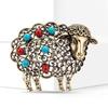 Retro Style Hollow Sheep Brooch Antique Silver Turquoise Stone Lapel Pin Clothing Decor for Women Formal Evening Dress