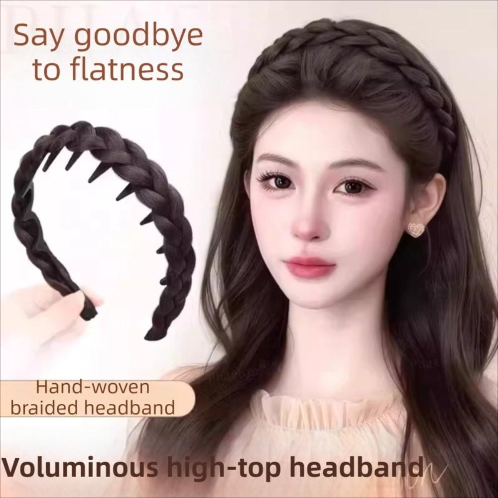 Headwear Fishbone Braids Hair Bands Non-Slip Retro Head Hoop Braided Headband Wig  Daily Wear