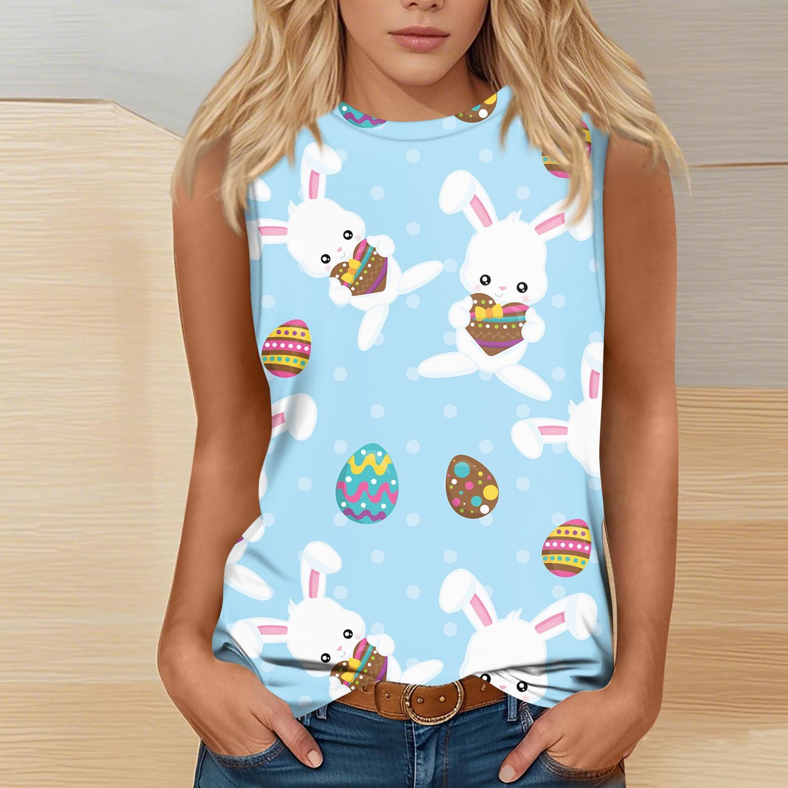 

Жіноча модна повсякденна великодня футболка без рукавів з круглим вирізом і принтом M