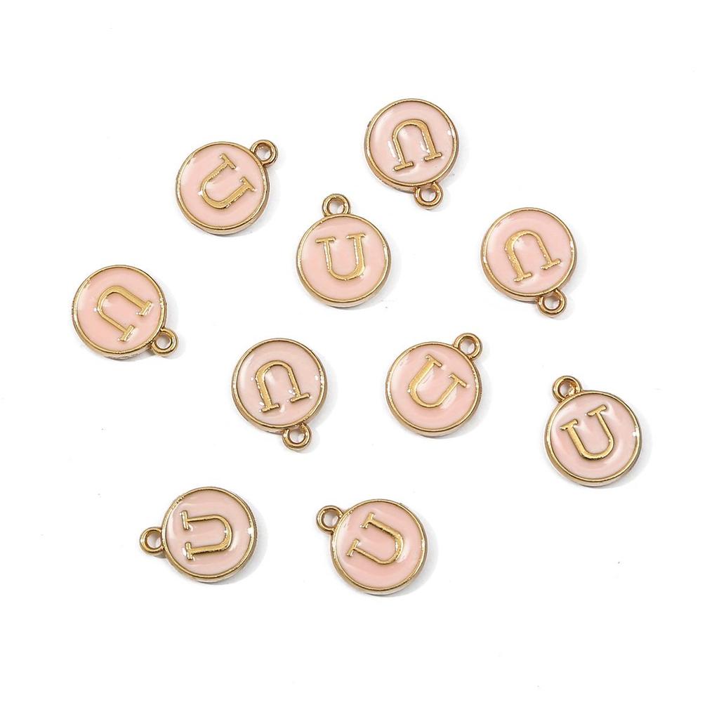 10Pcs 12x2.5mm Alphabet Double Face Charms Pendant Beads for Jewelry DIY Findings