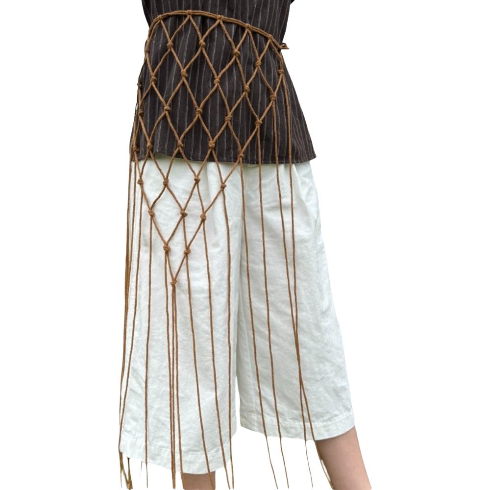 Bohemian Netted Fringe Waistband Decorative Tassel Ethnic Design Waist Wrap Handwoven Bikini Cover Up Women's Waist Accessory
