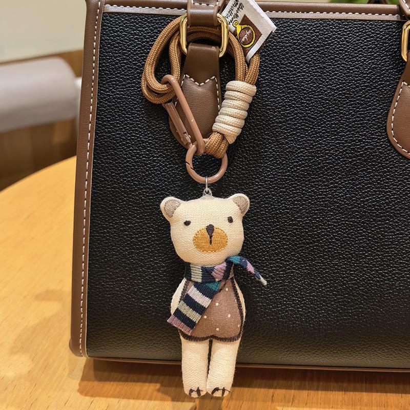 Handmade Cartoon Bear Brooch Cute Plush Fabric Bag Charm Pendant for Women Premium Quality Soft Fashion Accessories Bag Charm
