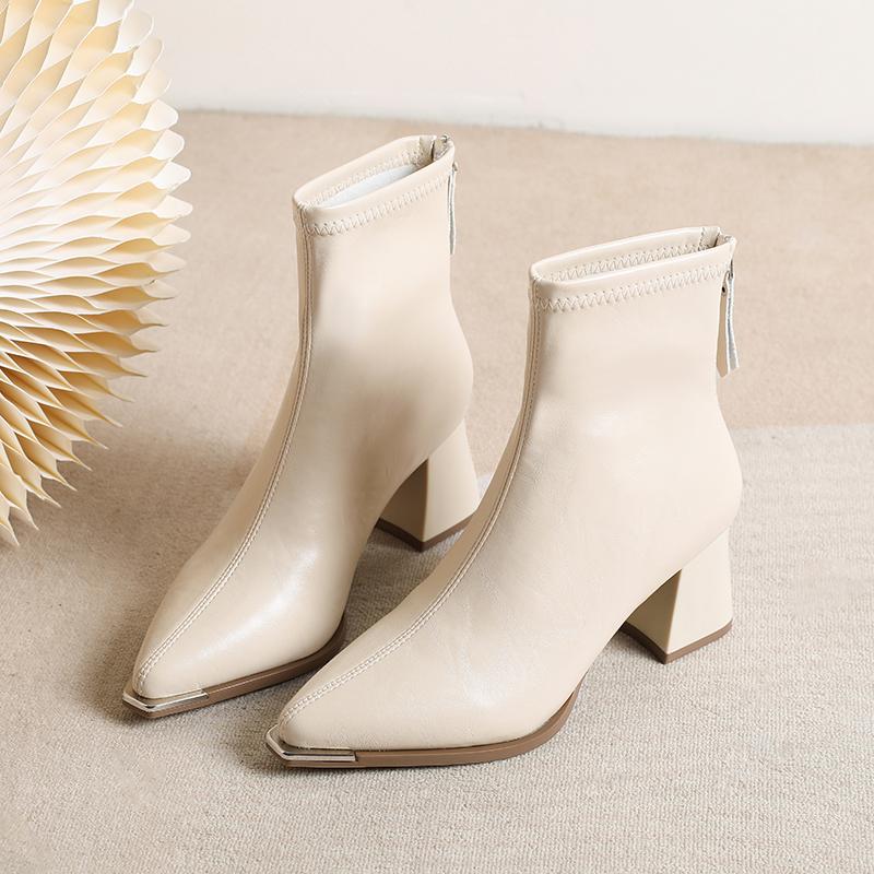 

Thick Heel Pointed Toe Women Ankle Boots Autumn Winter Keep Warm Shoes Street Style Banquet Party Short Botas Mujer for daily use 35