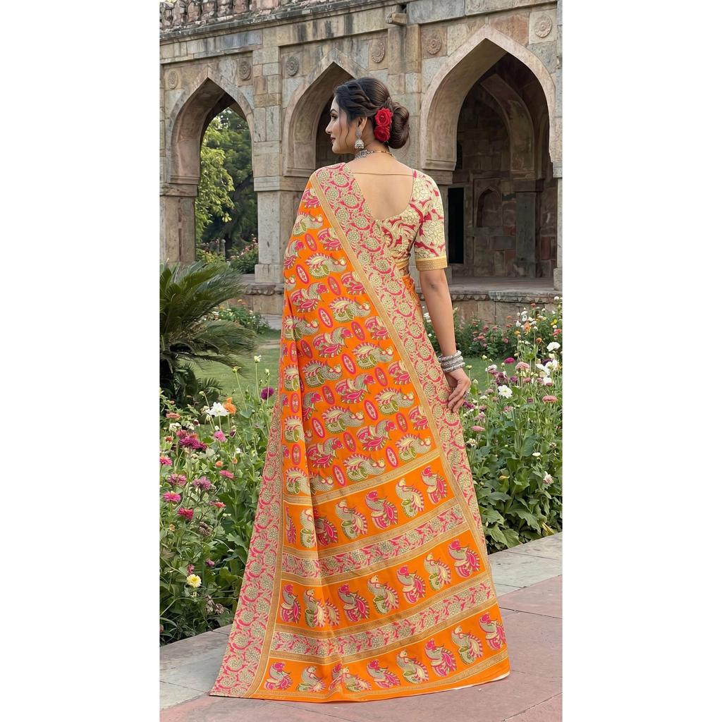 New Launch Beautiful Bagru Printed Saree with Blouse