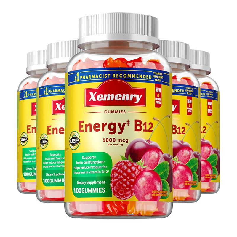 Vitamin B12 gummies, rich in vitamin B12 extract, each serving contains 1000 micrograms, suitable for adults.