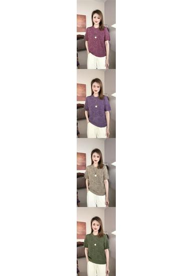 2026 Iridescent Round Neck Short Sleeve Knit Top - Women's Loose Slimming Fit