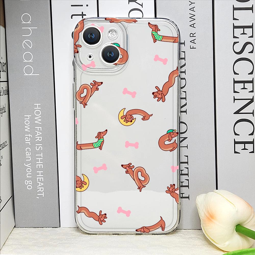 Coque de téléphone mignonne dessin animé animal chien Teckel pour IPhone 17 16 15 14 11 12 13 Pro Max 7 8 Plus 12 13 Mini X XS Max XR Housse souple