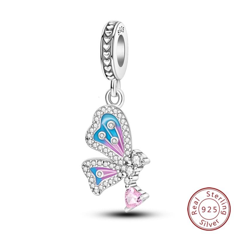 Elegant S925 Silver Butterfly & Dragonfly Multicolor Charms Beads Pendant 3mm DIY Fine Jewelry Making Accessories Gifts