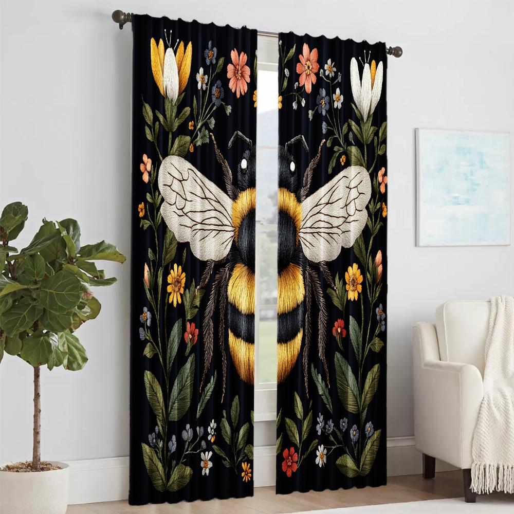 2 pcs   versatile polyester transparent curtains for home decoration Charming Bee for use in bedrooms and living rooms