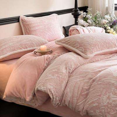 Thickened Milk Fleece Bed Four-Piece Set, Fleece Bedding Coral Flannel Quilt Cover, Bed Sheet, Human Bed Hat Three-Piece Set